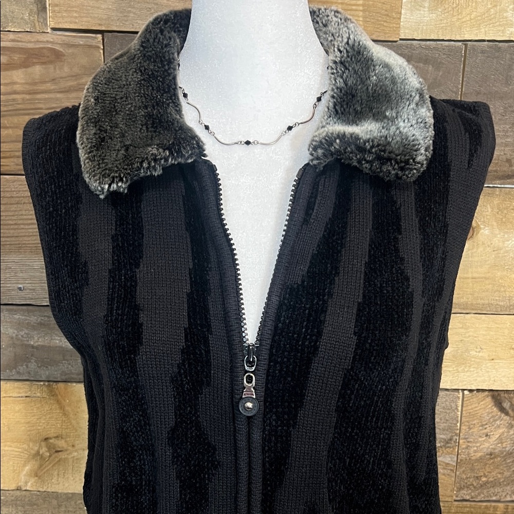 Haley Black Sweater Vest with Faux Fur Collar